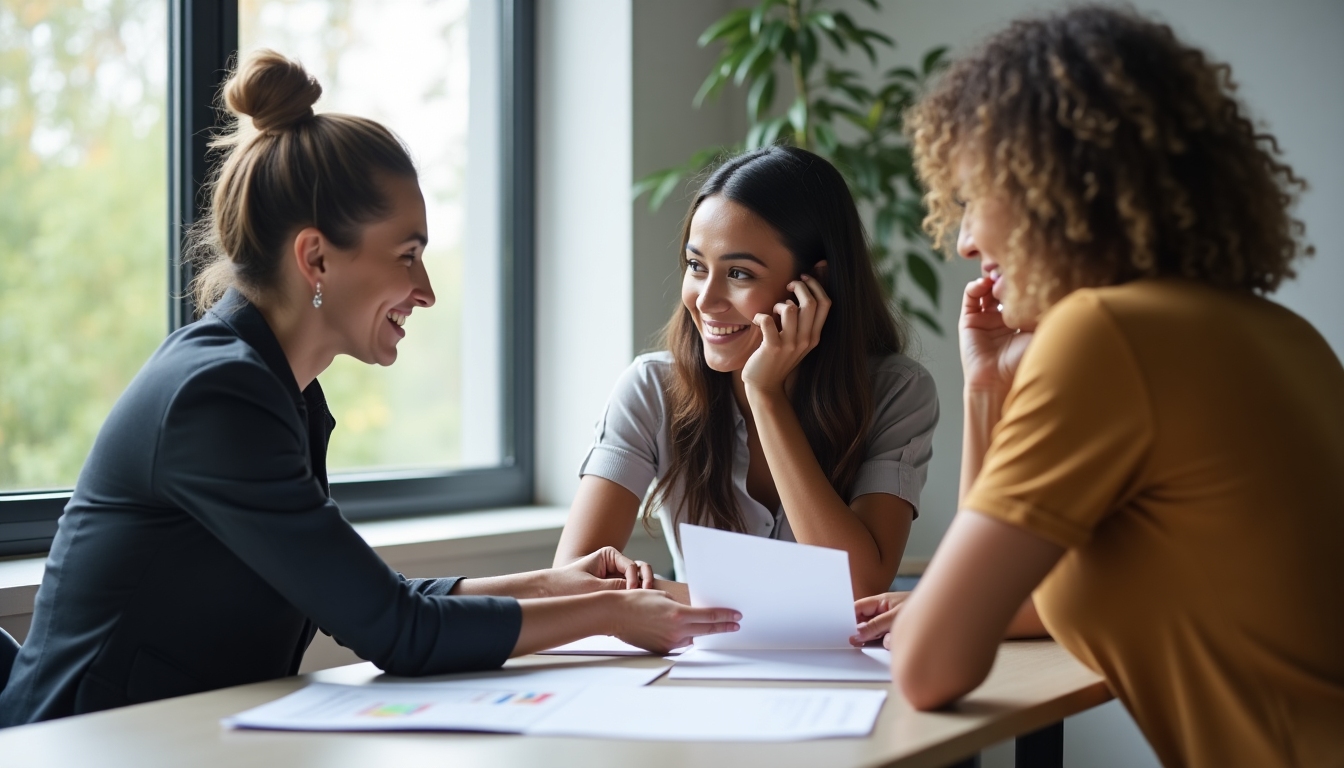 Couple discussing fertility insurance with advisor.