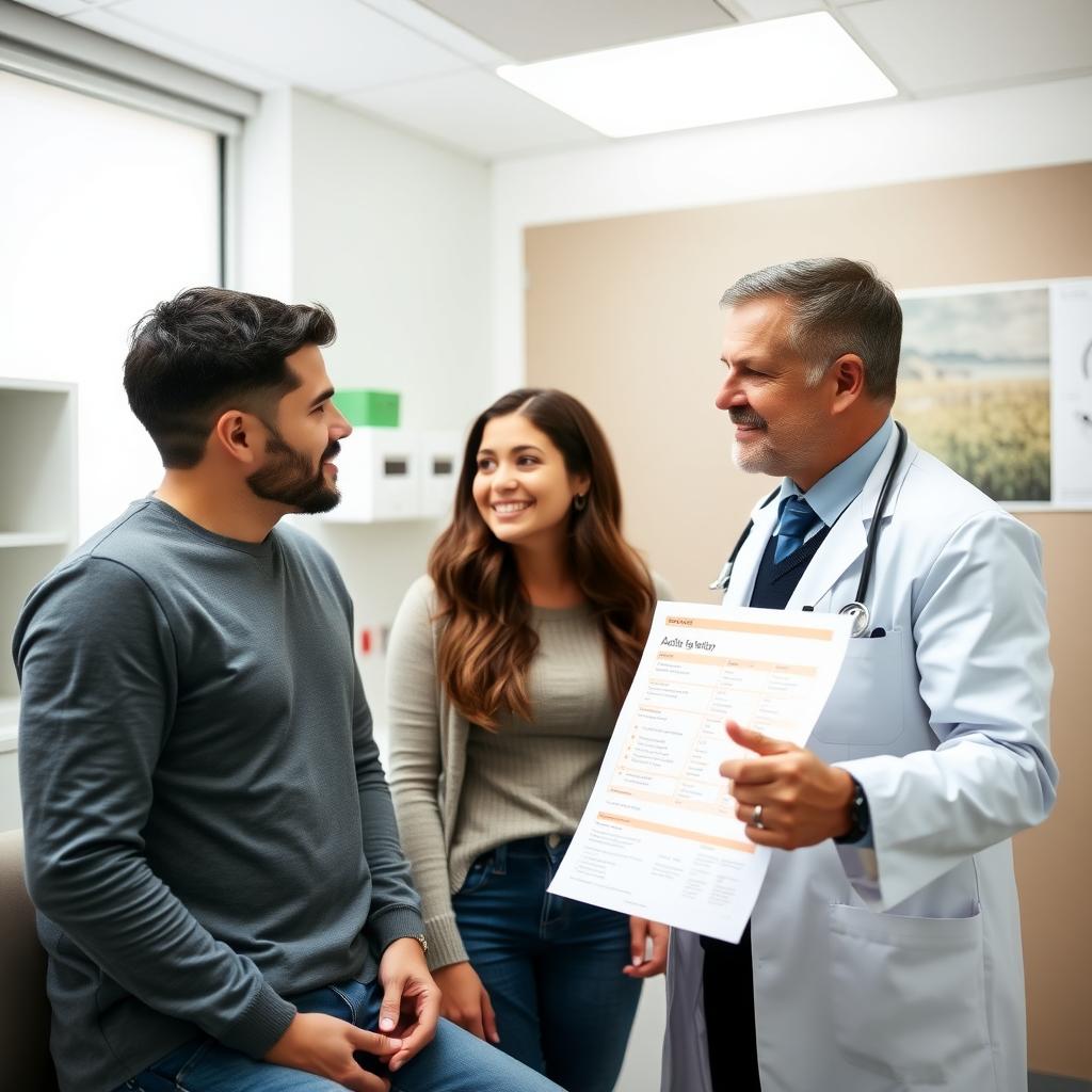 Couple discussing fertility treatment options with a specialist.