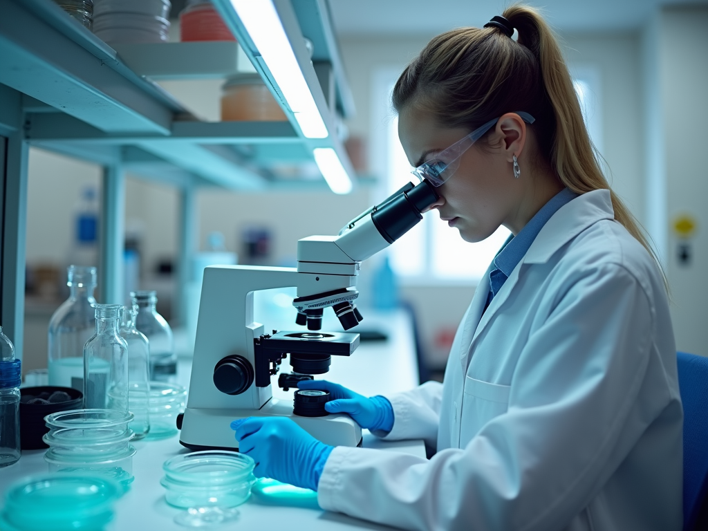 IVF laboratory with scientist handling embryos.