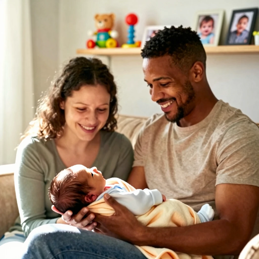 Happy family with newborn after successful IVF