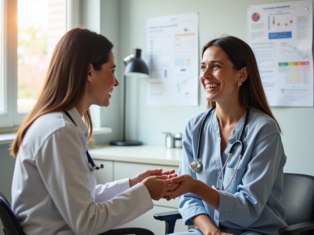 Woman consulting with a doctor about ovulation induction medications.
