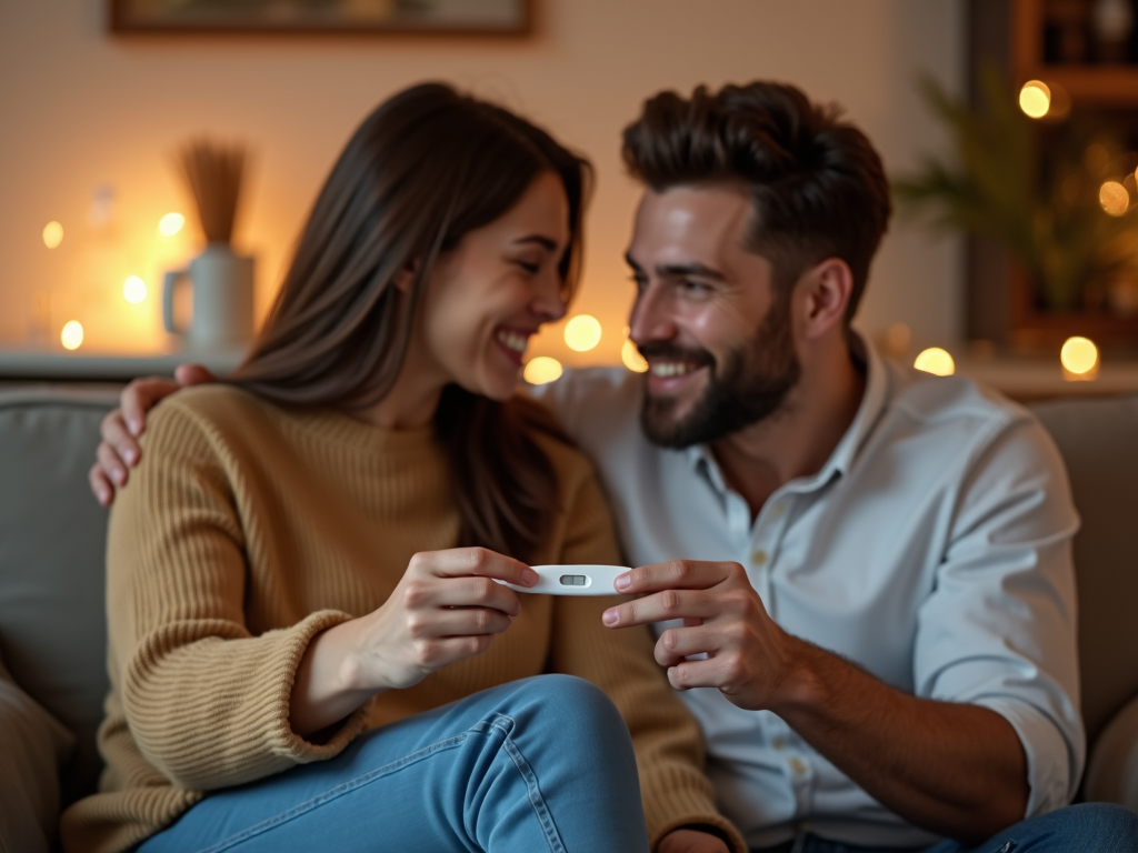 Couple celebrating a pregnancy after improving sperm quality.