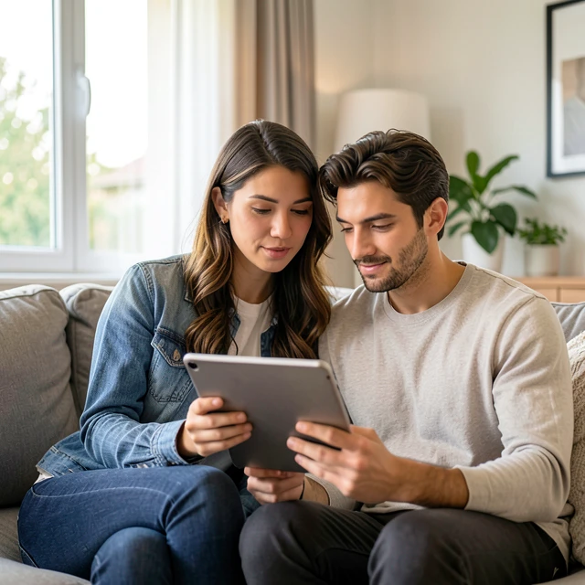Couple researching fertility treatment options together at home