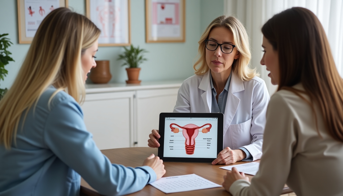 A hopeful couple consulting with a fertility specialist, discussing treatment options and outcomes.