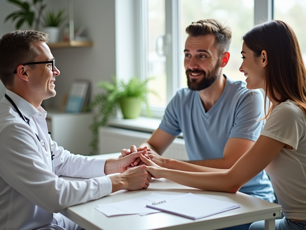 LGBTQ+ couple meeting with a fertility expert.