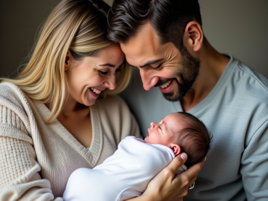 Couple with their newborn baby after successful IVF