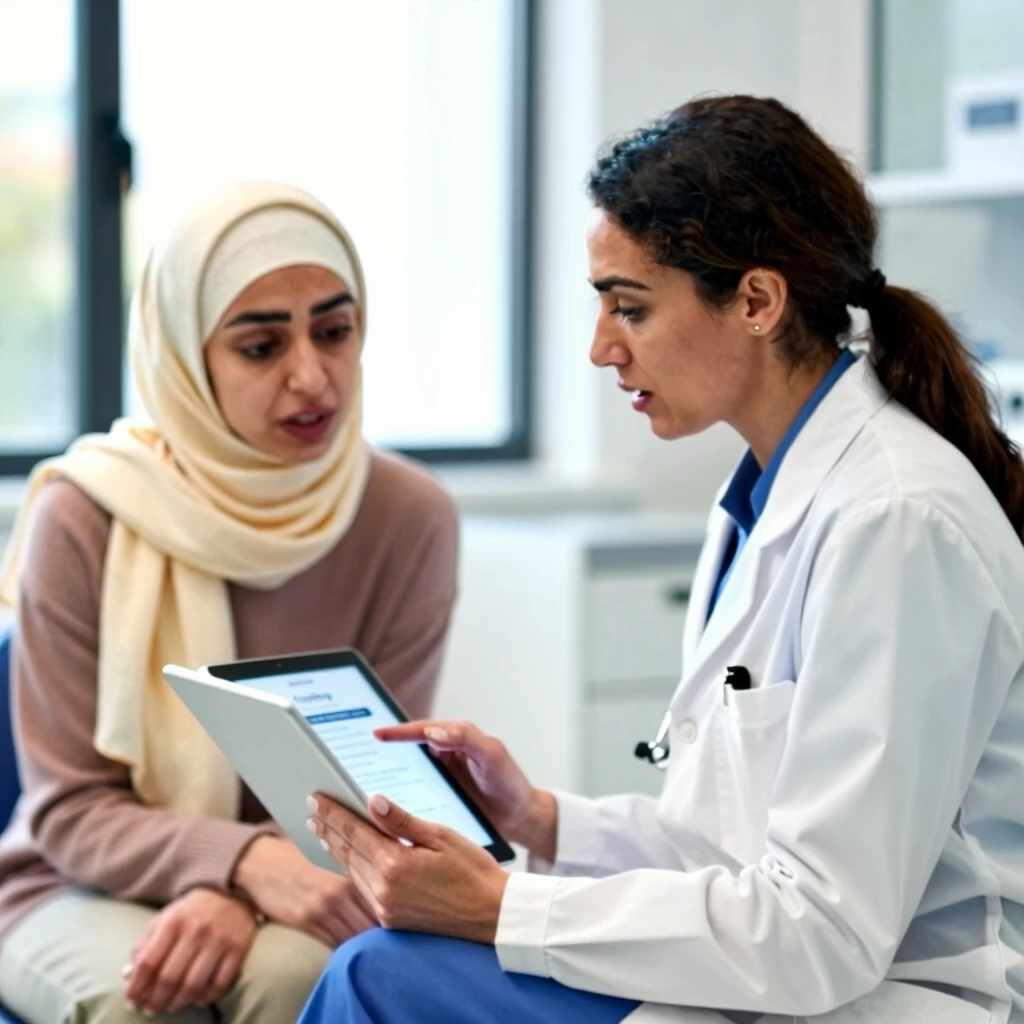 Oncologist counseling young cancer patient on fertility preservation options