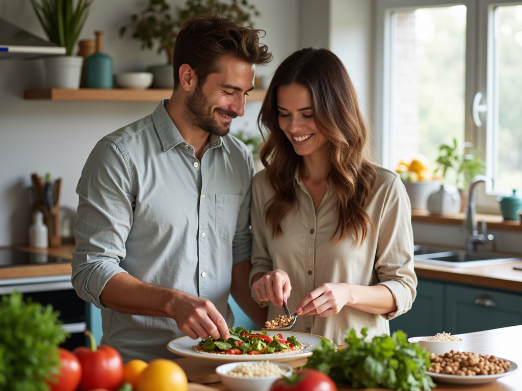 A couple cooking a fertility-boosting meal together.