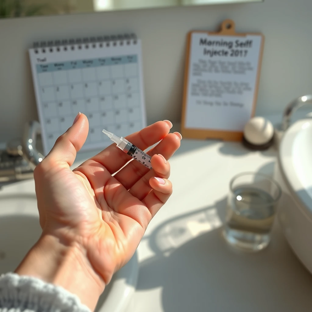 Woman preparing daily fertility drug injection at home