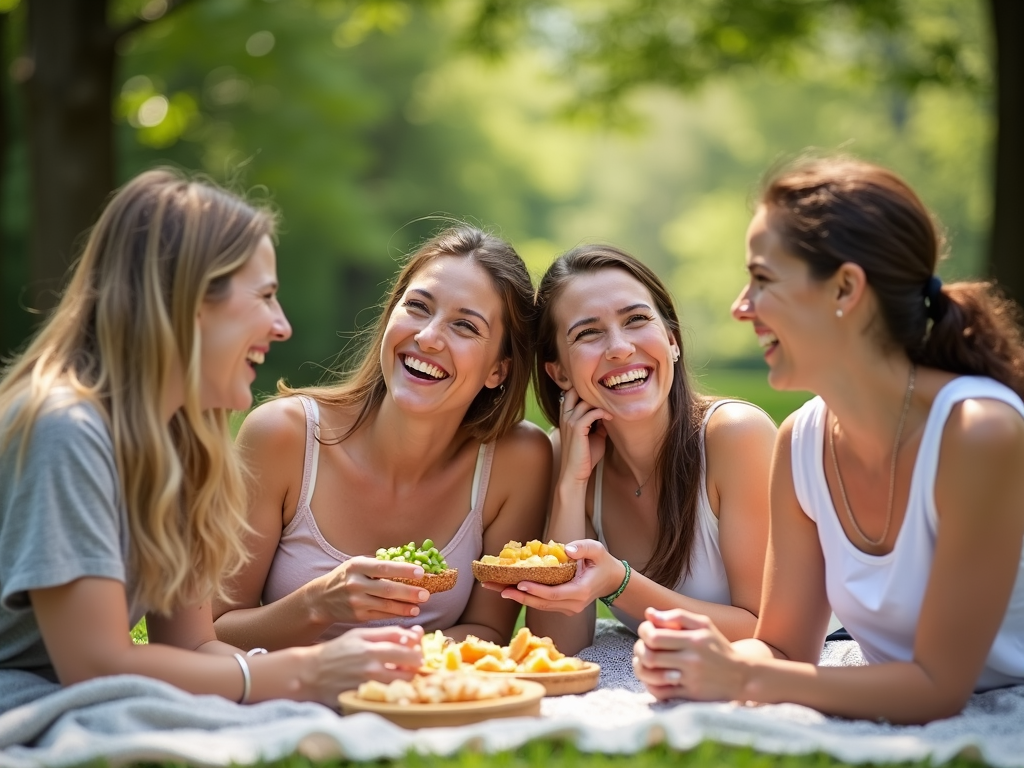 Women with PCOS enjoying a healthy picnic