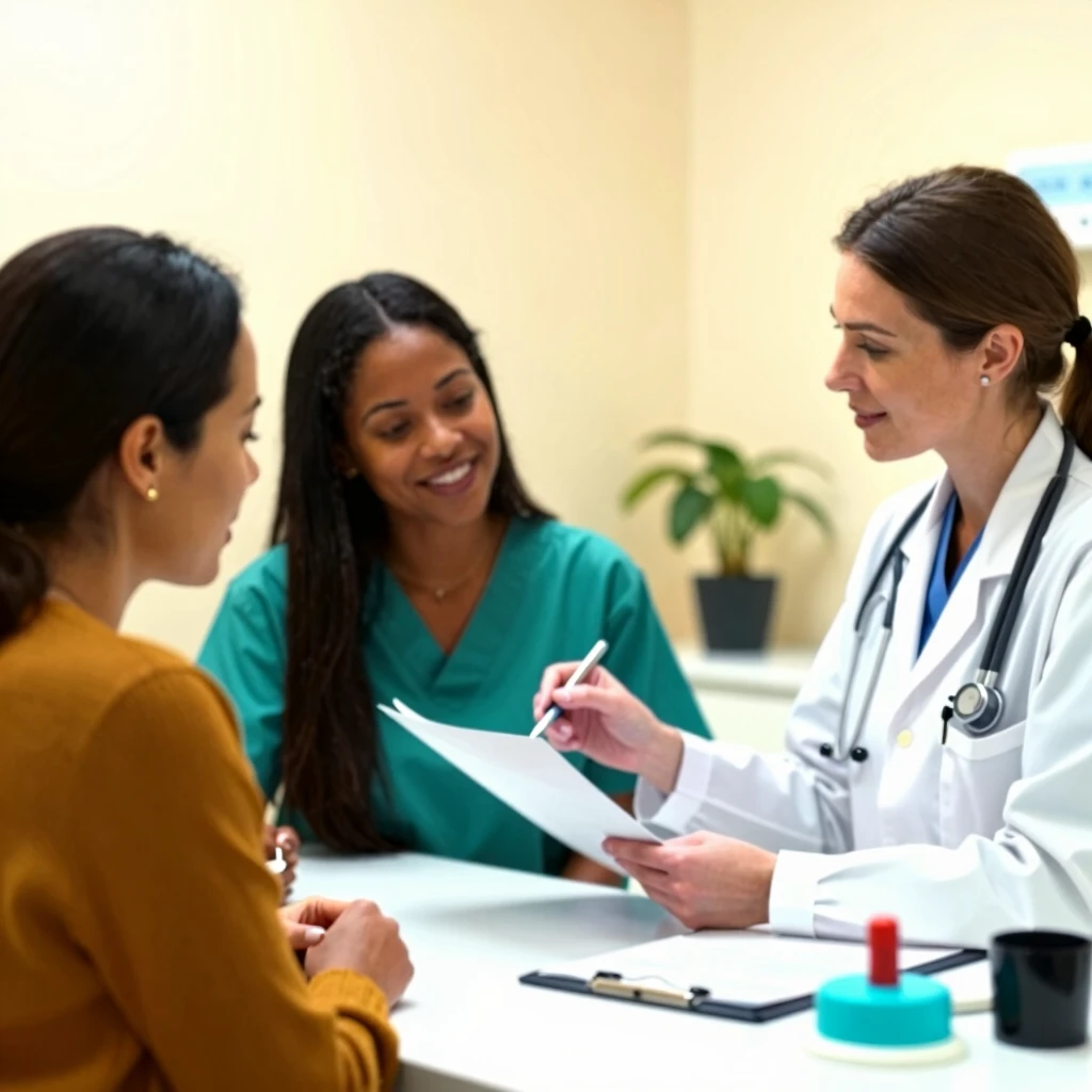 A couple consulting with a fertility specialist at a clinic