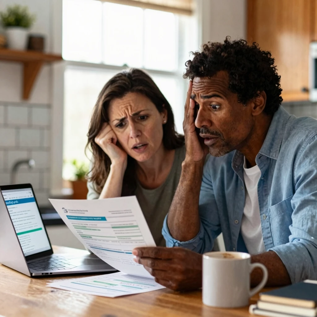 Couple planning finances for fertility treatments at home