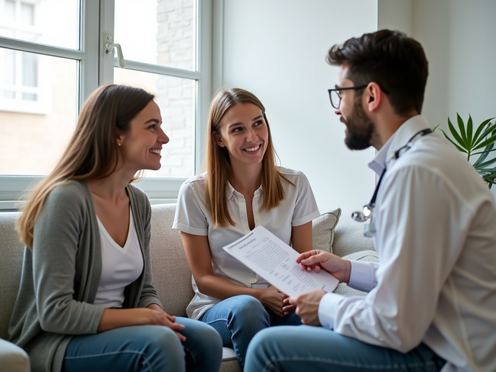 Same-sex couple consulting with a fertility specialist