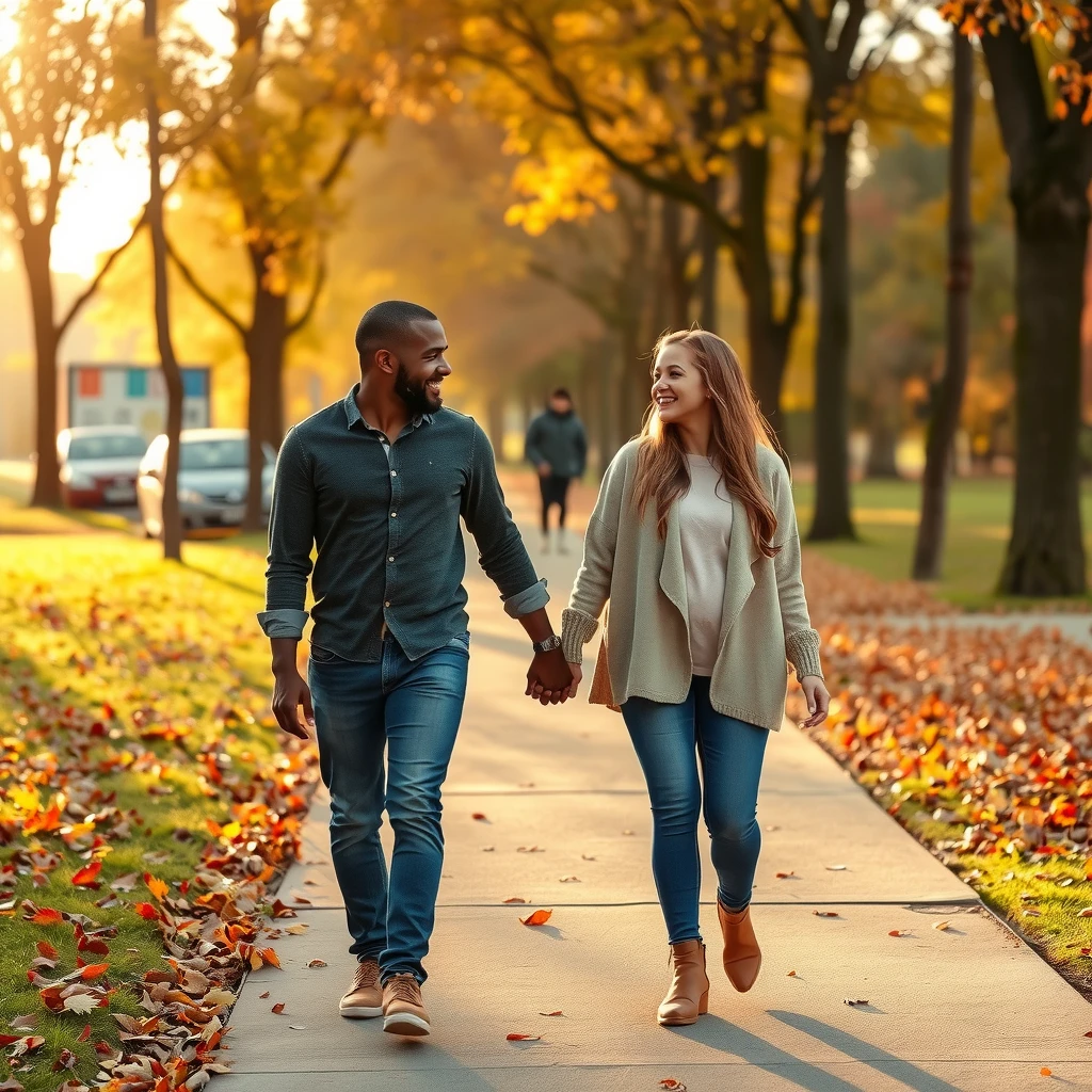 Couple walking in park, representing emotional support and well-being