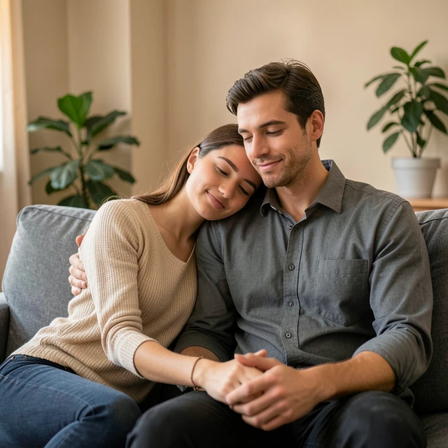 Couple offering emotional support to each other amid infertility struggles