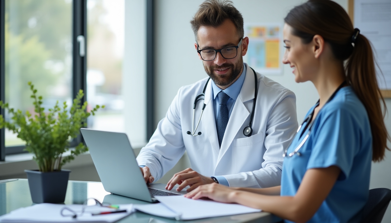 A healthcare professional reviewing treatment and preservation schedules on a laptop.