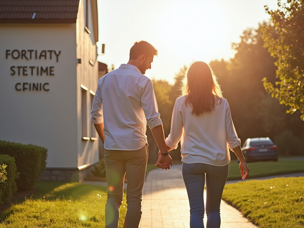A couple leaving a fertility clinic with hope