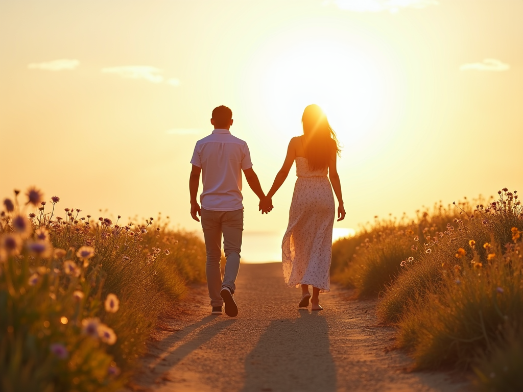 Couple walking toward a bright future together