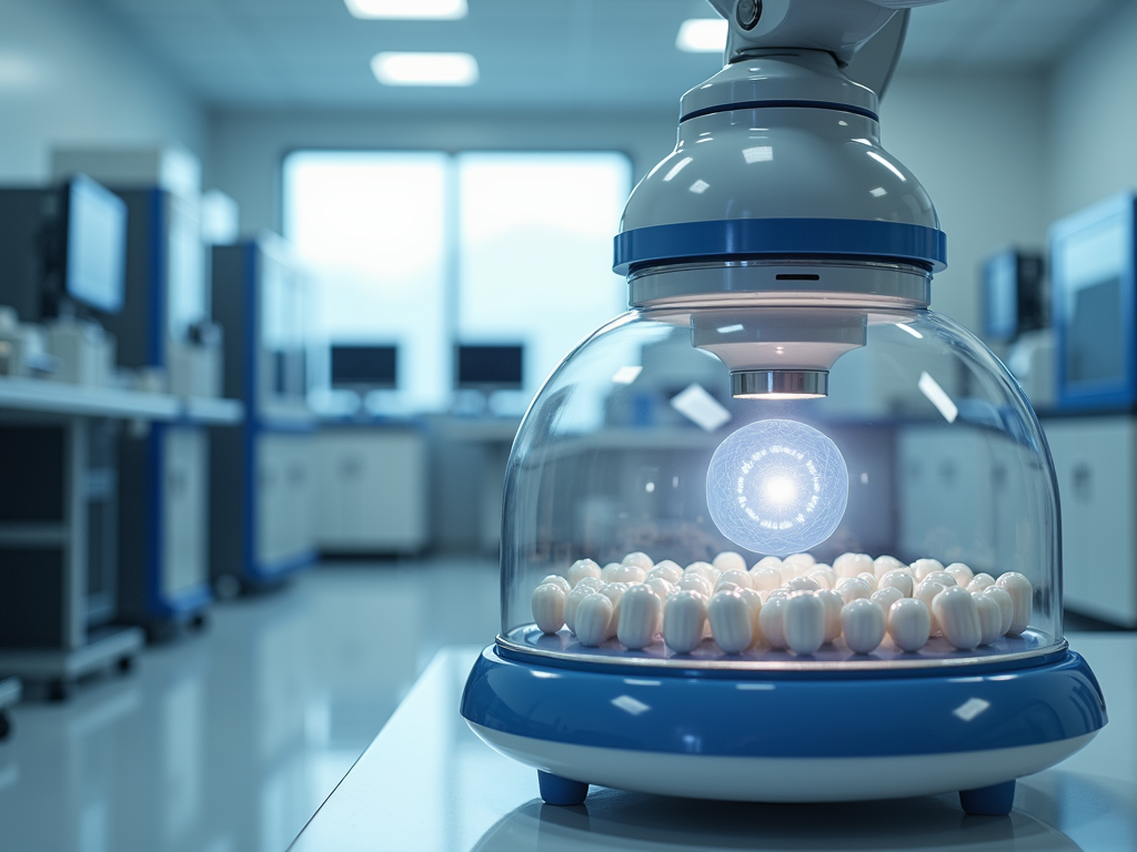 Robotic arm in a fertility lab handling embryos for cryopreservation