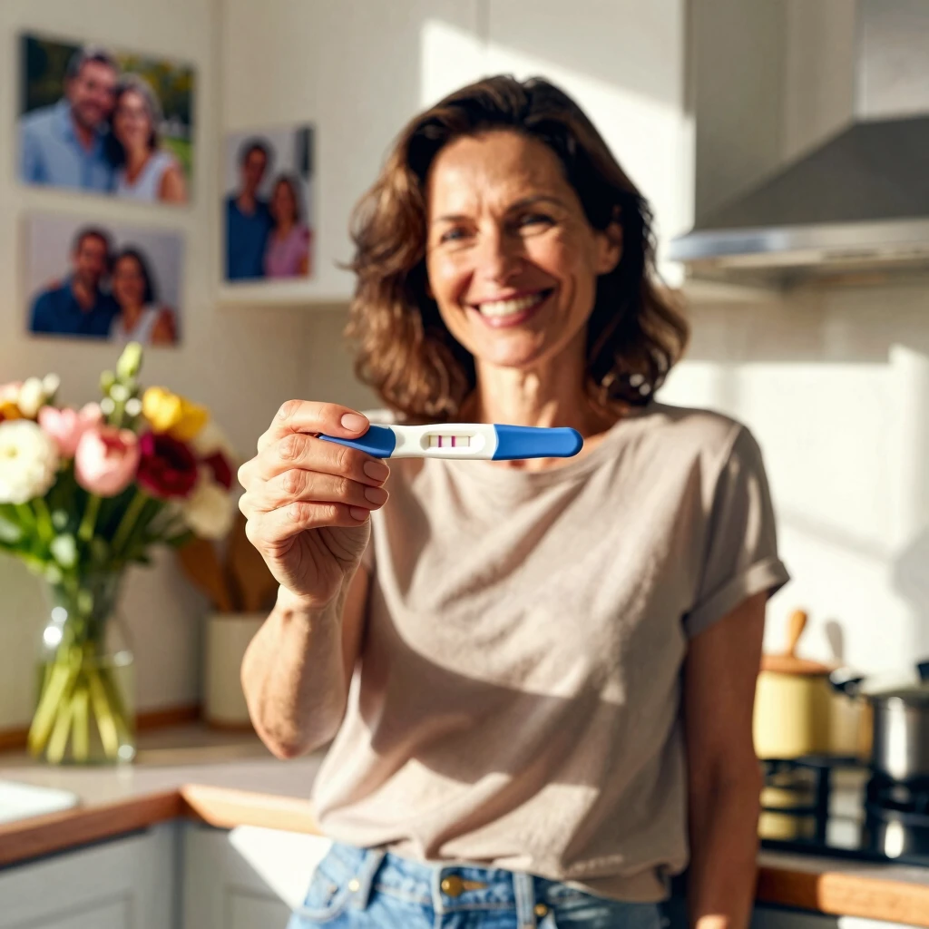 Woman over 40 celebrating positive fertility news