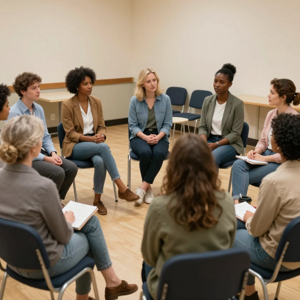Support group meeting for emotional support in infertility