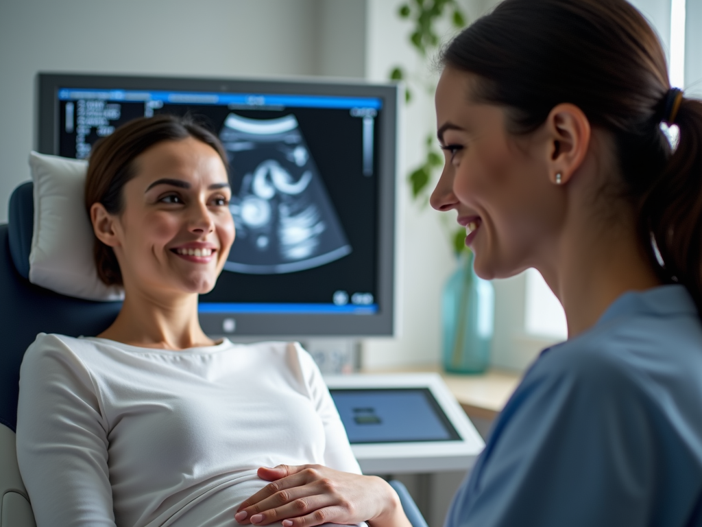 Woman undergoing an ultrasound during a fertility evaluation.