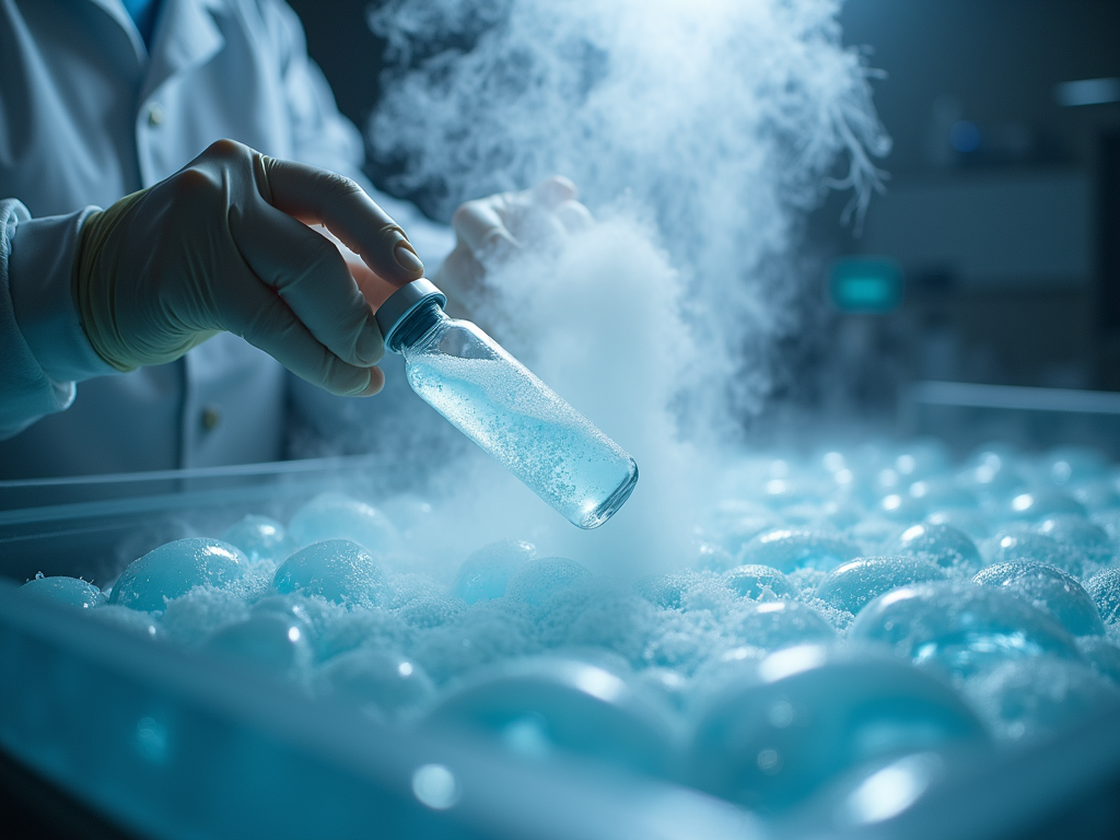 Lab technician preserving eggs or sperm for a cancer patient