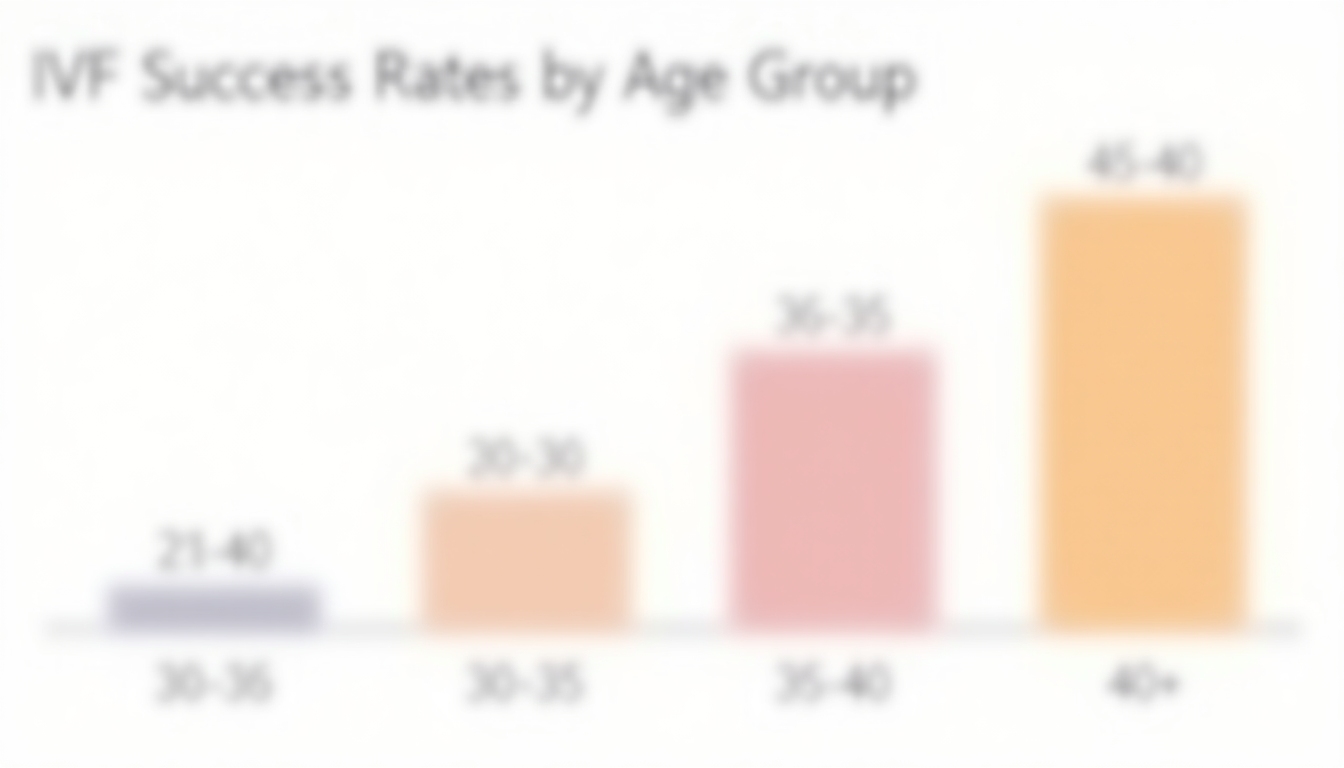 Bar graph depicting declining IVF success rates with advancing age.