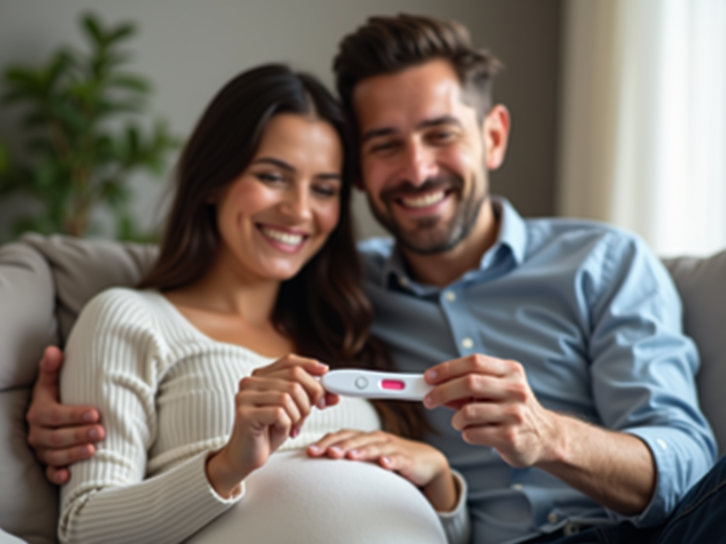 Couple looking at pregnancy test