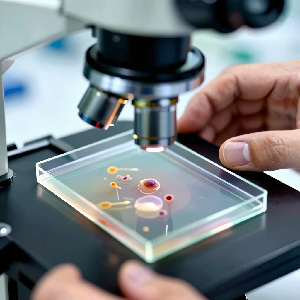 Microscopic examination of semen sample confirming azoospermia