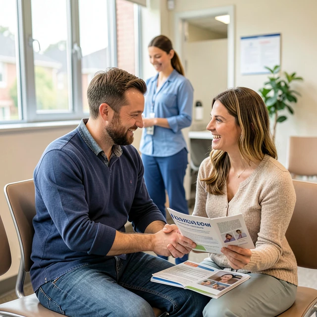 Couple in a welcoming fertility clinic environment