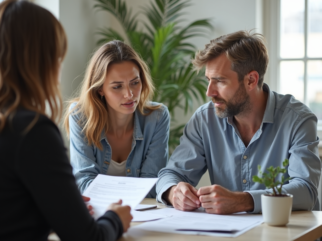 Couple discussing insurance with professional