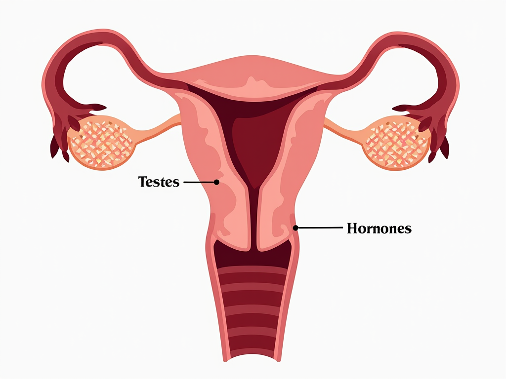 Illustration of the male reproductive system with a focus on hormones and fertility.