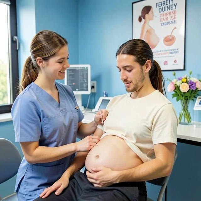 Couple undergoing IVF hormone injection in a supportive clinic setting