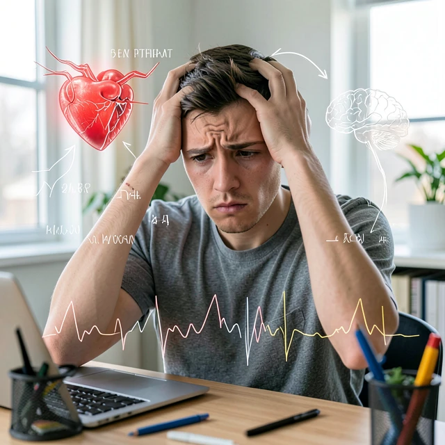 Person experiencing physical effects of stress at work