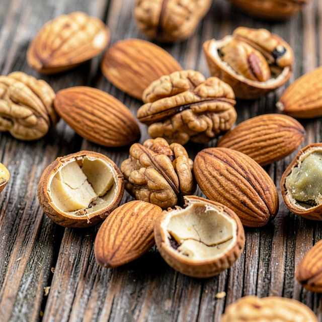 Assortment of nuts rich in nutrients that enhance sperm quality and male fertility