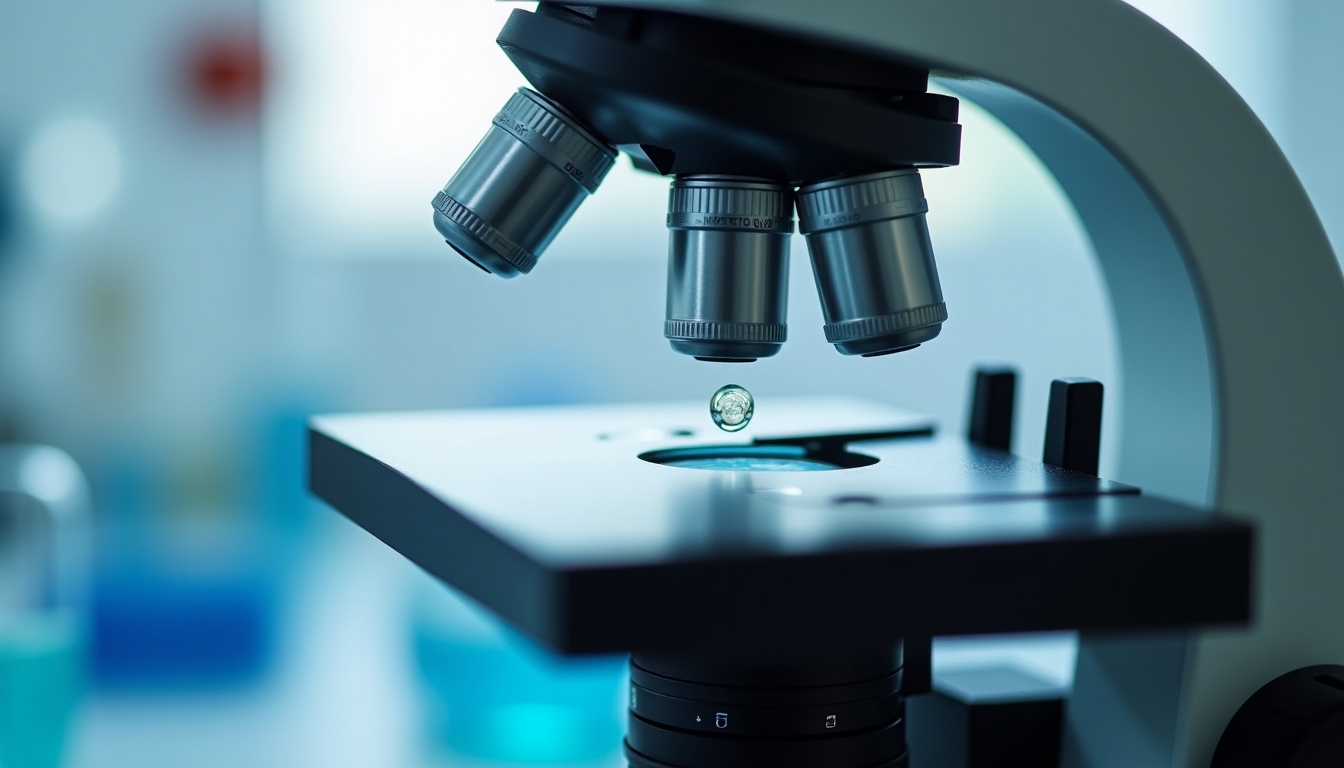 A microscope examining a sperm sample.