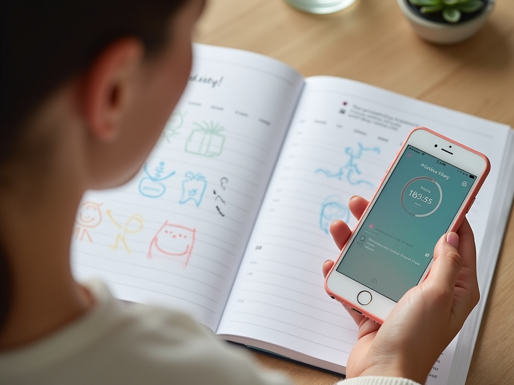 Woman tracking ovulation on a calendar with a fertility app.