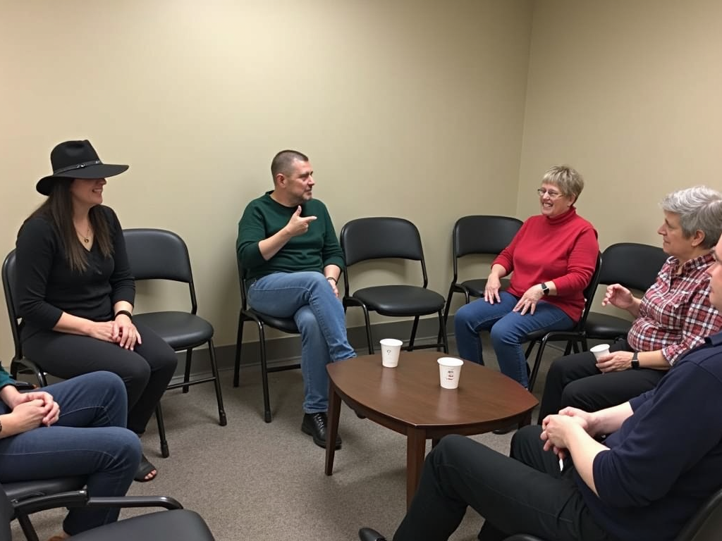 Support group meeting for couples facing infertility.