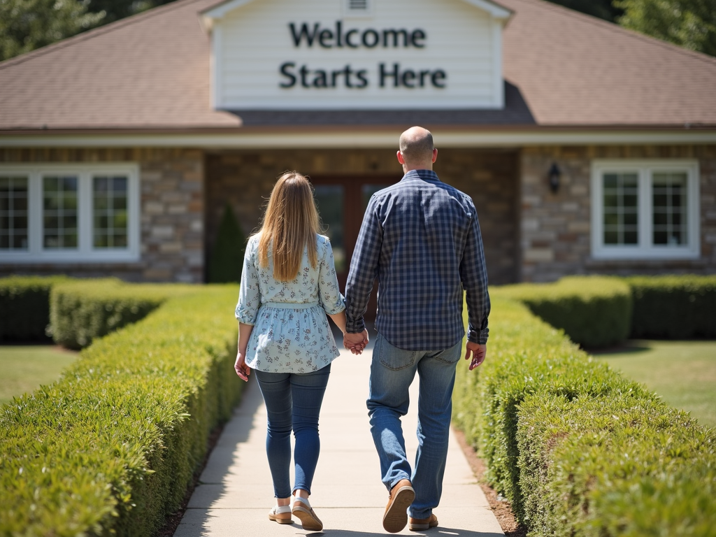 Couple entering fertility clinic