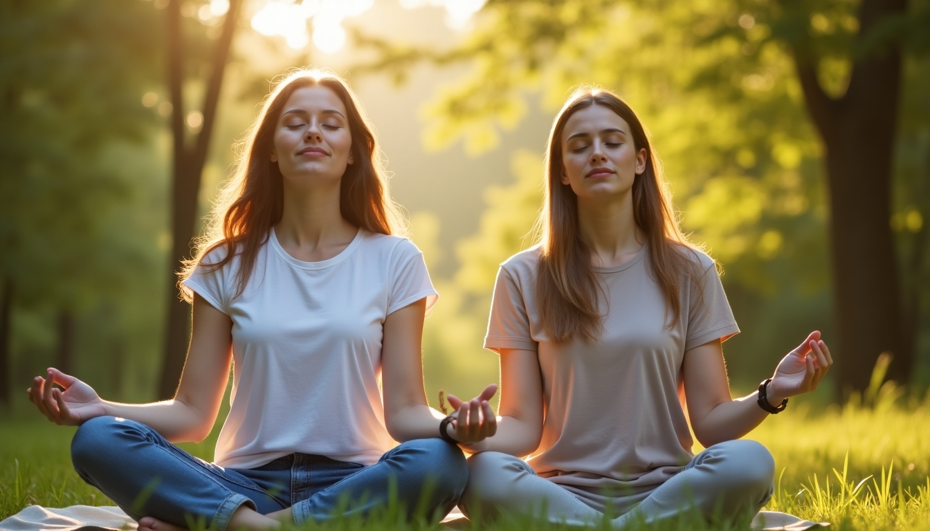 Couple engaging in a mindfulness session outdoors.