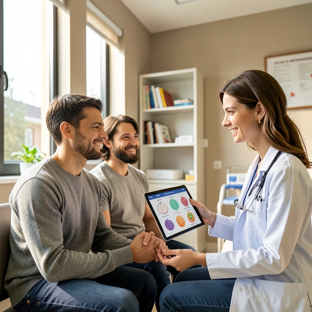 Couple consulting with fertility doctor about IVF costs and options