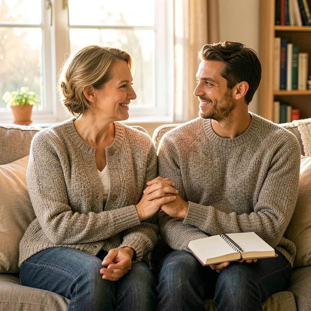 Couple sharing an emotional moment of support during their family building journey