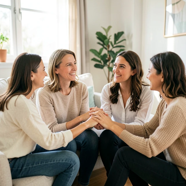 Women in a support group sharing experiences with infertility