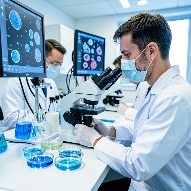 Modern IVF laboratory with scientists at work