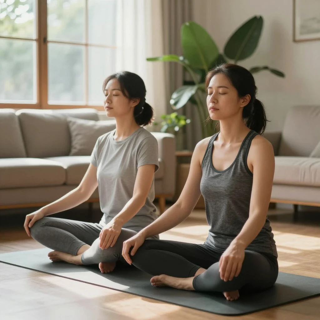 Couple practicing relaxation exercises together