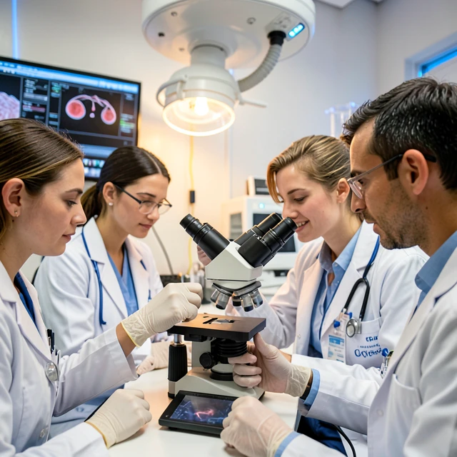 Fertility clinic laboratory team working on IVF