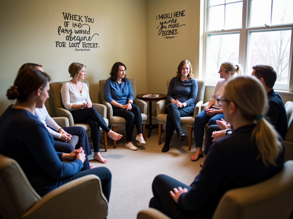 Cancer patients in a support group discussing fertility options