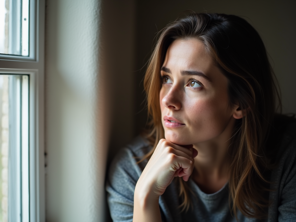Woman reflecting on her fertility challenges.