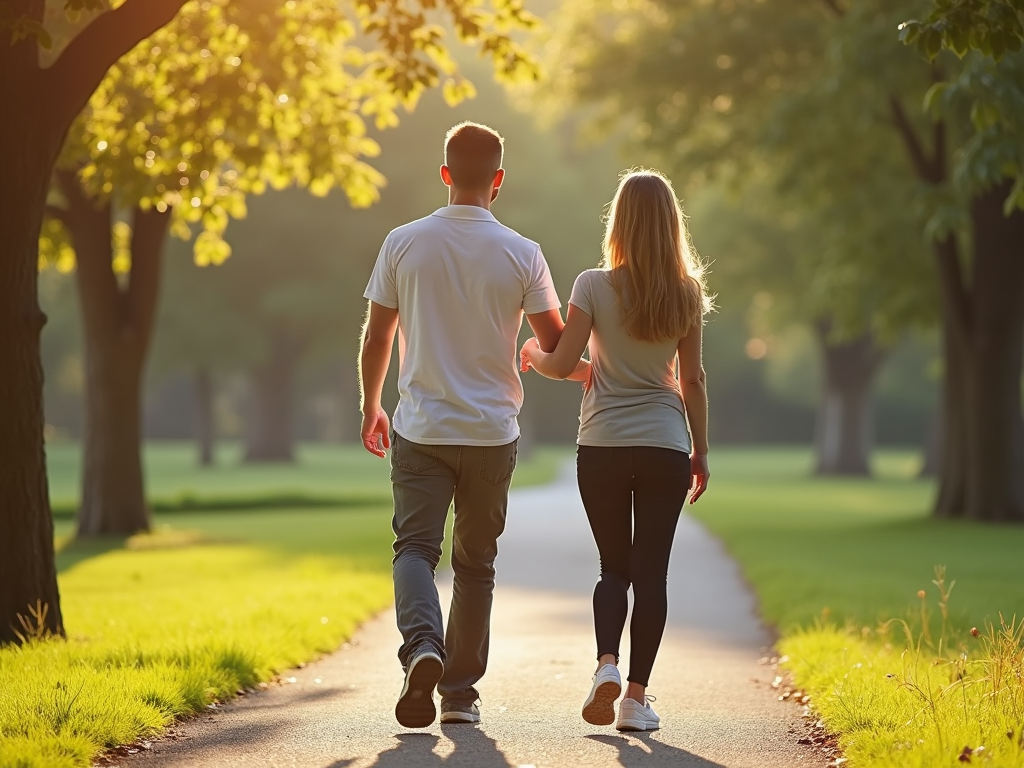 Couple walking in park for fertility health